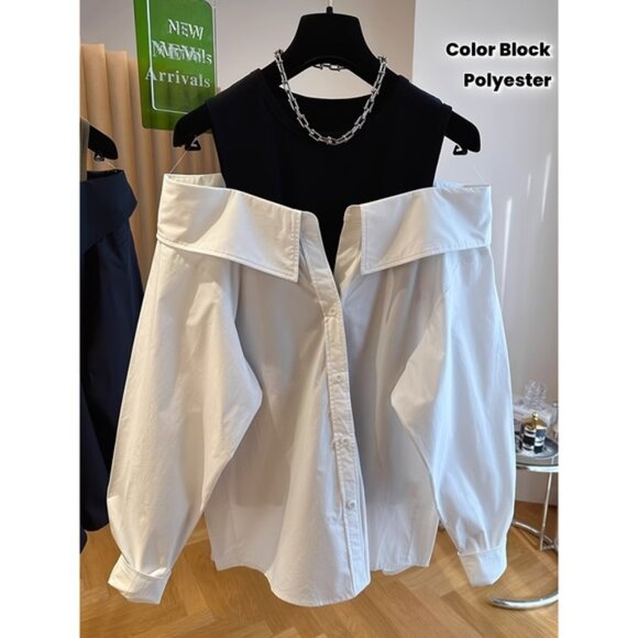 [Women's Off-Shoulder Blouse] Long Sleeve Off-Shoulder Mock Neck Blouse | Women' - Picture 1 of 6